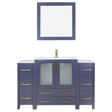 Vanity Art Single-Sink Vanity Set With Ceramic Top, 54", Blue