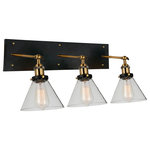 CWI Lighting - CWI Lighting 9735W24-3-101 Eustis 3 Light Wall Sconce With Black and Gold Brass - CWI Lighting 9735W24-3-101 Eustis 3 Light Wall Sconce With Black and Gold Brass Finish. Collection: Eustis. Finish: Black and Gold Brass. Dimension(in): 12(H) x 24(W) x 11(L) x 24(Ext). Bulb: (3)60W E26 Medium Base(Not Included). Shade Color: Clear. Shade Material: Glass . Max Height(in): 12. Hanging Method/Wire Length: Comes With 6" of wire. CRI: 80. Voltage: 120. Certifications: ETL.
