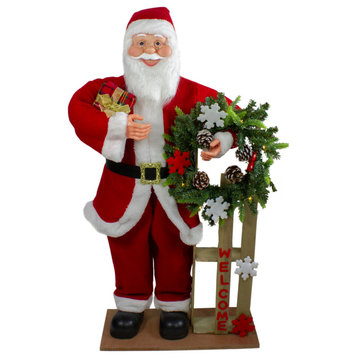 3' Santa Claus Holding a Wooden Sleigh "Welcome" Christmas Sign