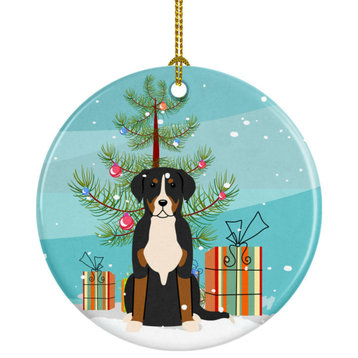 Merry Christmas Tree Greater Swiss Mountain Dog Ceramic Ornament