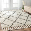 Hand Knotted Geometric Diamond Wool Shag Rug, Natural, 6' Square