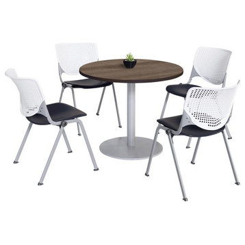 KFI 42" Round Dining Table - Teak Top - Kool Chairs - White/Black