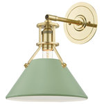Hudson Valley Lighting - Painted No.2 1-Light Wall Sconce, Aged Brass, Leaf Green Shade - Painted No.2 has an effortless look, the result of careful consideration. A relaxed form with timeless style, three beautiful finish options make it feel fresh. Adjustable and utilitarian, approachable and universal, this collection adds texture through its components and charm through its many circle details.