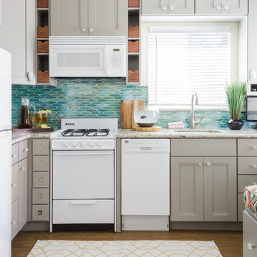 Lowes Diamond Brand Cabinets in Cloud Gray and Colorful Beach Decor
