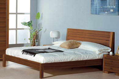 Alpha Platform Bed with Horizontally Grooved in Teak by Beverly Hills Furniture