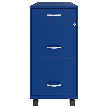 Space Solutions 18in Deep 3 Drawer Mobile Metal File Cabinet Classic Blue