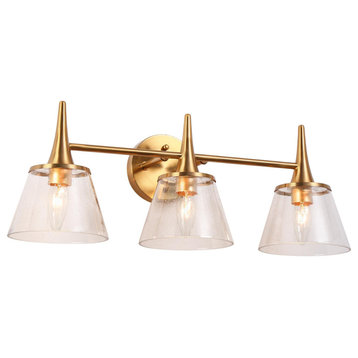 LNC 22.5" 3-Light Polished Gold with Seeded Glass Modern Vanity Light
