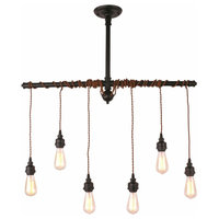 6 Lights Metal Hanging Pendant Light Rustic Black