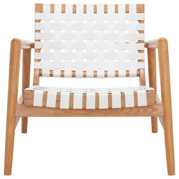 Safavieh Bellona Leather Woven Accent Chair, White/Natural