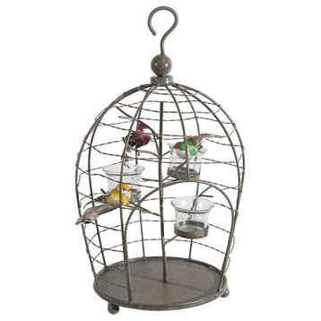 A&B Home Metal Bird Cage With Birds Tealight Candle Holder 18"