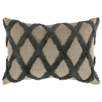 Evangeline 100% Linen 14"x 20" Throw Pillow, Ivory by Kosas Home, Green