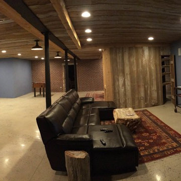 Finished Basement with Re-Claimed Barnboard Ceiling