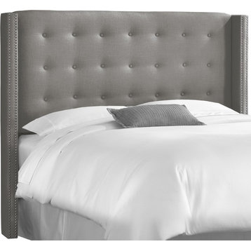 Kerry King Nail Button Tufted Wingback Headboard, Linen Gray