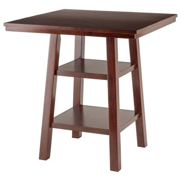 Winsome Orlando Transitional Solid Wood Dining Table with 2 Shelf in Walnut