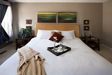 Inspiration for a large modern master bedroom in Perth with brown walls and carpet.
