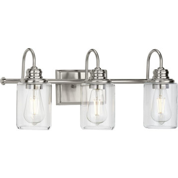 Aiken Collection Three-Light Clear Glass Brushed Nickel Bath Vanity Wall Light