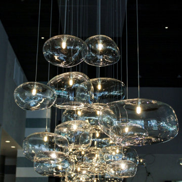 Modern Cloud Chandelier on Multi-Canopy Row in Commercial Space