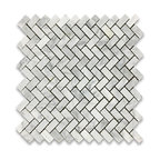 Mini Herringbone Tile Carrara Venato White Mosaic Marble Polished, 1 sheet