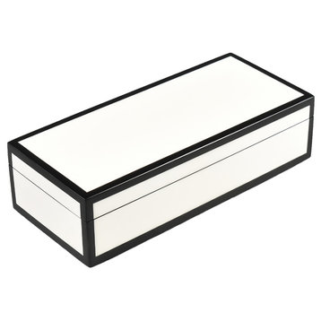 Lacquer Long Pencil Box, White with Black
