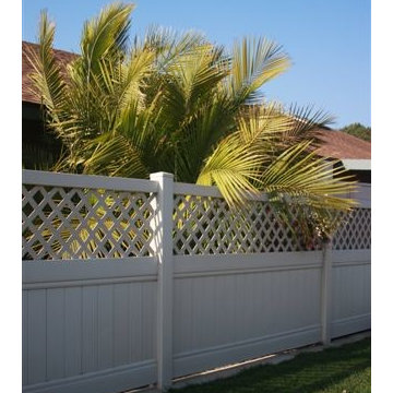 Residential Semi-Privacy Vinyl Fence w/ Lattice, Patio Cover & Gate