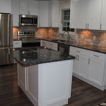 White Shaker Kitchen with new Dark Grey Laminate Flooring