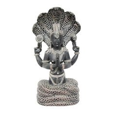 Mogul Interior - Yoga Gift Idea- Patanjali Gorara Stone Statue Meditation Sculpture 5 Hooded Serp - Decorative Objects And Figurines