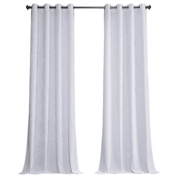 Lush Crush Grommet Velvet Window Curtain Single Panel, Pearl White, 50w X 96l