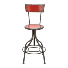 Industrial Bar Stools and Counter Stools | Houzz - Benzara - Distressed Bar Chair With Adjustable Seat, Fire Engine Red - Bar  Stools And