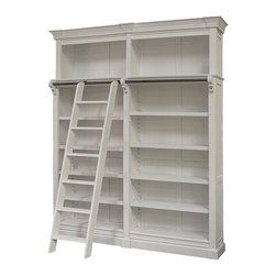 Flemington bookcase with ladder - white 2 bay - Bookcases