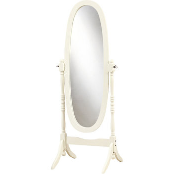 Monarch Specialties I 3102 Antique White Solid Wood Oval Cheval Mirror