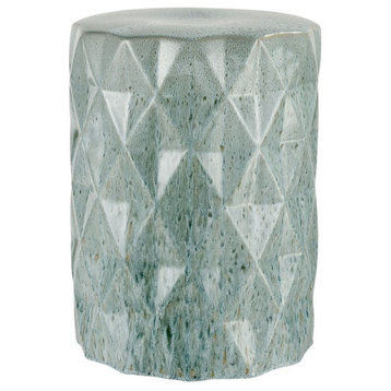 Mid-Century Modern Earthenware Stool in Faceted Textured Finish Drum Shaped