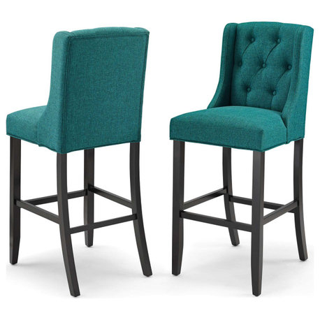 Bar Stool Chair Barstool, Set of 2, Fabric, Wood, Teal Blue, Modern, Bar Pub