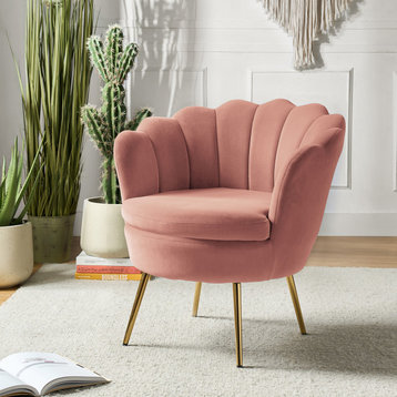 Upholstered Accent Barrel Chair With Tufted Back, Pink
