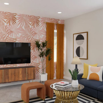 Bold Eclectic Living Room with Home Office Space