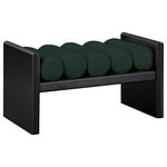 Meridian Furniture - Waverly Boucle Fabric Upholstered Bench, Green, 32" Wide, Black Finish - Add originality to your home with this unique bench from Meridian Furniture's Waverly collection. Crafted using solid rubber wood with a black finish, this bench makes a bold statement in any living space. Its H-shaped design holds five rich green boucle fabric cushion rolls on top, providing a comfortable place to sit for you or your guests. It's big enough to seat more than one person, providing you with extra seating space, and its contemporary design is perfect for any modern home.