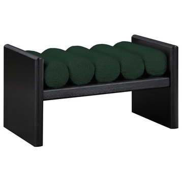 Waverly Boucle Fabric Upholstered Bench, Green, 32" Wide, Black Finish