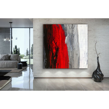 72x72 IN Red White gray abstract Art Large Modern Painting MADE TO ORDER