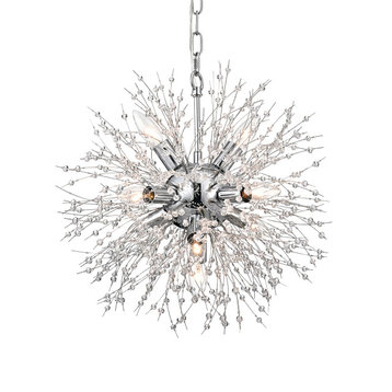 Uptown 8-Light Chrome Sphere  and Crystal Beaded Wire Orb Glam Chandelier