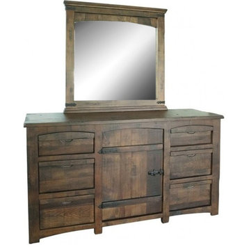 2-Piece Atlantic Bedroom Solid Distressed Wood Dresser and Mirror Set
