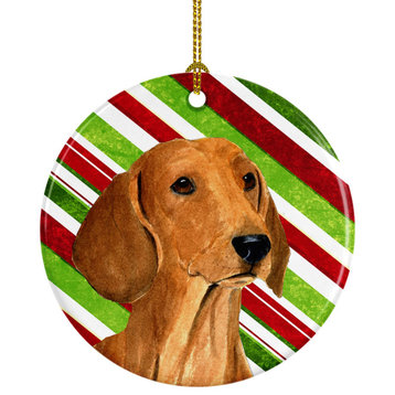 Ss4556-Co1 Dachshund Candy Cane Holiday Christmas Ceramic Ornament
