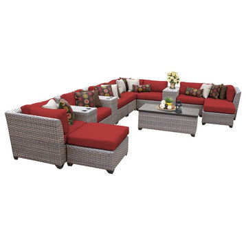TK Classics Florence 14-Piece Patio Wicker Sectional Set in Red