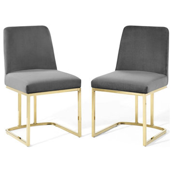 Amplify Sled Base Performance Velvet Dining Chairs Set of 2, Gold Gray