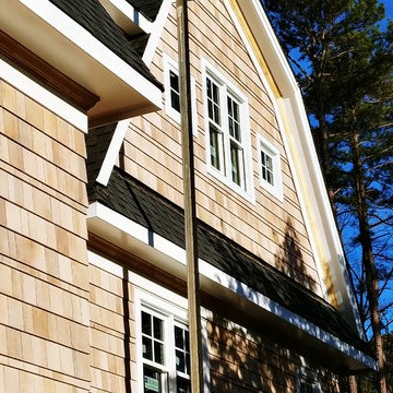 Cedar Valley Shingle Panels pre-finished in our custom color stain cape cod gray