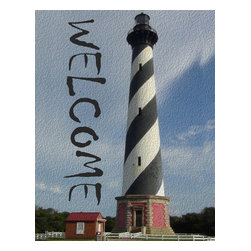 Flag Emotes - Double Sided Garden Flag, Welcome Black and White Lighthouse - Flags And Flagpoles