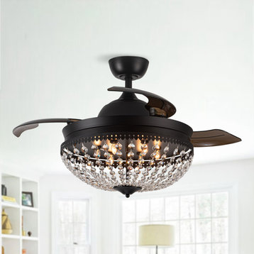 42-inch Crystal Ceiling Fan 6-Light Chandelier in Black