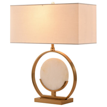 White Marble With Golden Metal Frame and White Linen Shade Table Lamp
