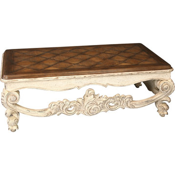 Baroque Louis XV Cocktail/Coffee Table  Oak Parquet  Ornately Carved