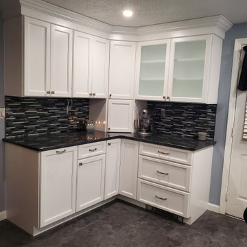 Modern Latte Kitchen Remodel with Silver Pearl Granite Countertop
