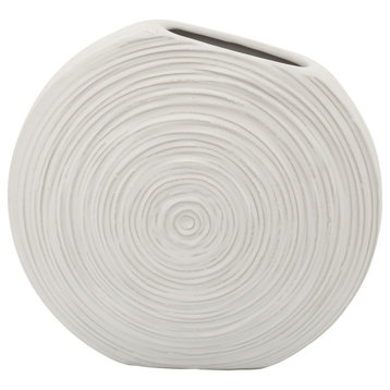 11" Oval Swirled Vase, White