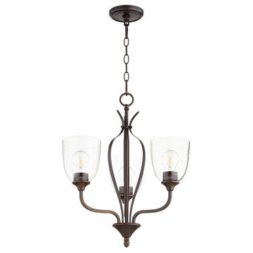 Jardin 3-Light Chandelier, Oiled Bronze With Clear Seeded Glass